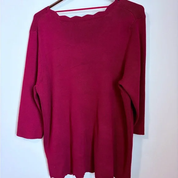 Cable & Gauge Deep Berry Knit Top with Embellished Neckline - Picture 2 of 4